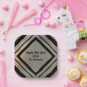 Modern Personalized Brushed Metal Happy New Years Papieren Bordje (Feest)