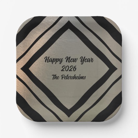 Modern Personalized Brushed Metal Happy New Years Papieren Bordje (Voorkant)