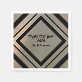 Modern Personalized Brushed Metal Happy New Years Servet