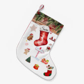 Modern Personalized Christmas Stocking Red & White Kleine Kerstsok (Voorkant (Hangend))