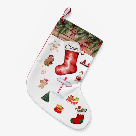 Modern Personalized Christmas Stocking Red & White Kleine Kerstsok (Voorkant (Hangend))