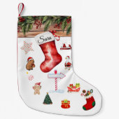 Modern Personalized Christmas Stocking Red & White Kleine Kerstsok (Voorkant)