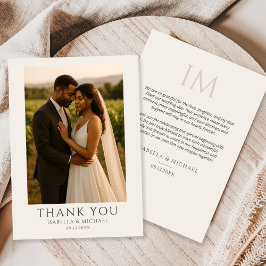 Modern Personalized Elegant Photo Wedding  Bedankkaart
