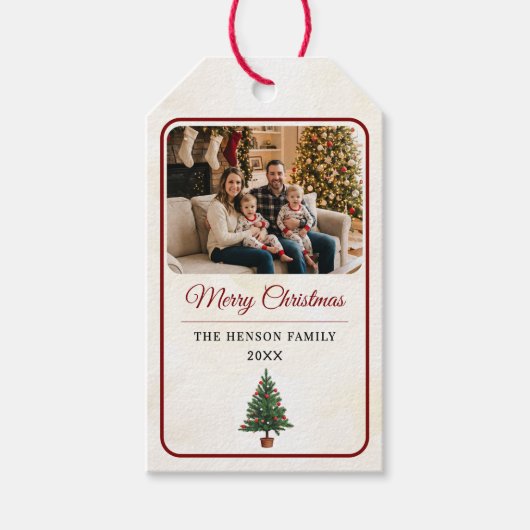 Modern Personalized Family Photo Christmas Cadeaulabel (Voorkant)
