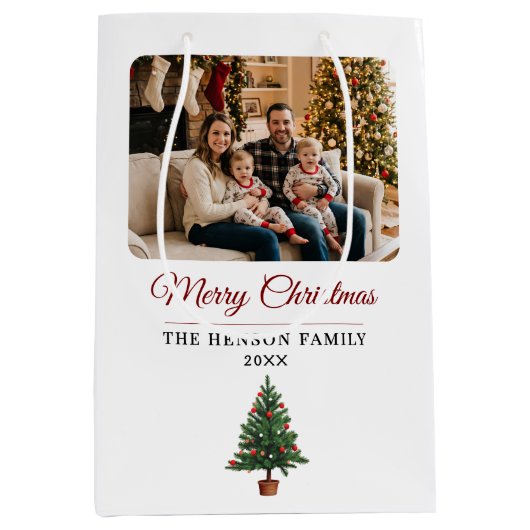 Modern Personalized Family Photo Christmas Medium Cadeauzakje (Voorkant)