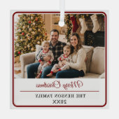Modern Personalized Family Photo Merry Christmas  Glas Ornament (Achterkant)