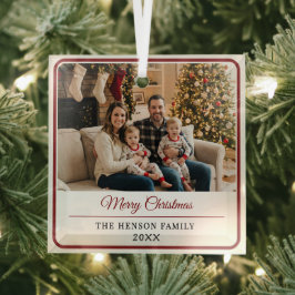 Modern Personalized Family Photo Merry Christmas  Glas Ornament