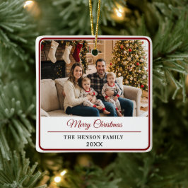 Modern Personalized Family Photo Merry Christmas  Keramisch Ornament