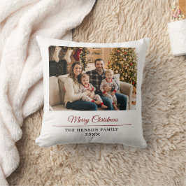 Modern Personalized Family Photo Merry Christmas  Kussen