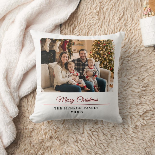 Modern Personalized Family Photo Merry Christmas  Kussen (Deken)