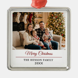 Modern Personalized Family Photo Merry Christmas  Metalen Ornament