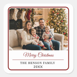Modern Personalized Family Photo Merry Christmas  Vierkante Sticker
