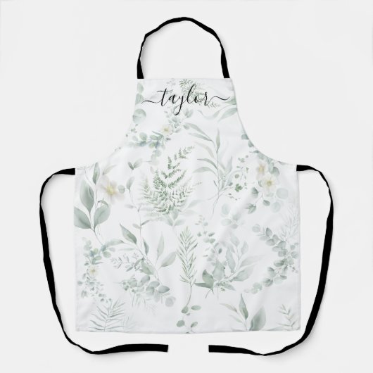 Modern Personalized Greenery Print Apron Schort (Voorkant)