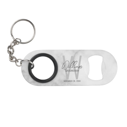 Modern Personalized Groomsman's Monogram and Name Mini Flessenopener (Voorkant (Horizontaal))