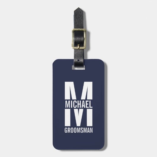 Modern Personalized Groomsmen Monogram and Name Bagagelabel (Voorkant verticaal)