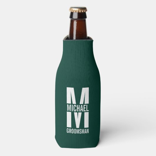 Modern Personalized Groomsmen Monogram and Name Flesjeskoeler (Fles Voorkant)