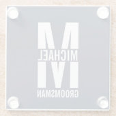 Modern Personalized Groomsmen Monogram and Name Glazen Onderzetter (Achterkant)