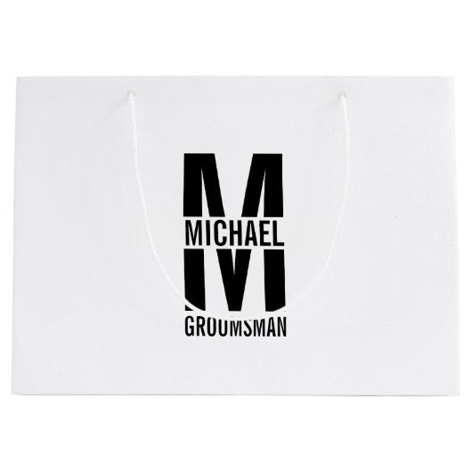 Modern Personalized Groomsmen Monogram and Name Groot Cadeauzakje (Voorkant)