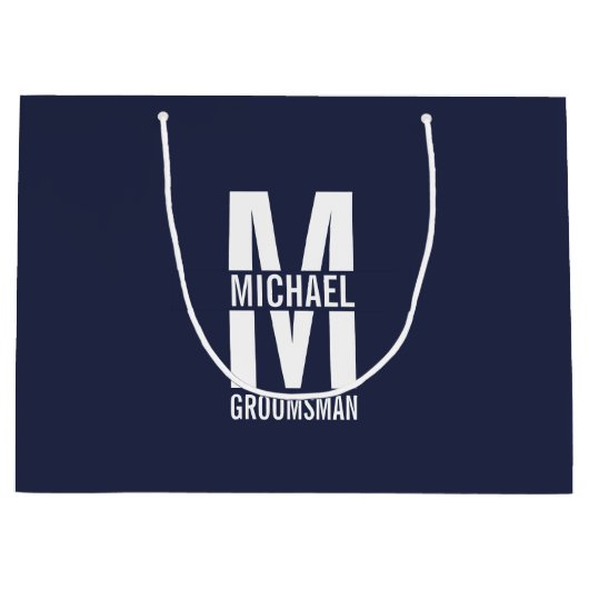 Modern Personalized Groomsmen Monogram and Name Groot Cadeauzakje (Voorkant)