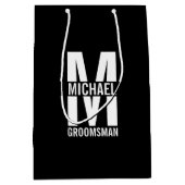 Modern Personalized Groomsmen Monogram and Name Medium Cadeauzakje (Voorkant)