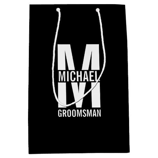 Modern Personalized Groomsmen Monogram and Name Medium Cadeauzakje (Voorkant)