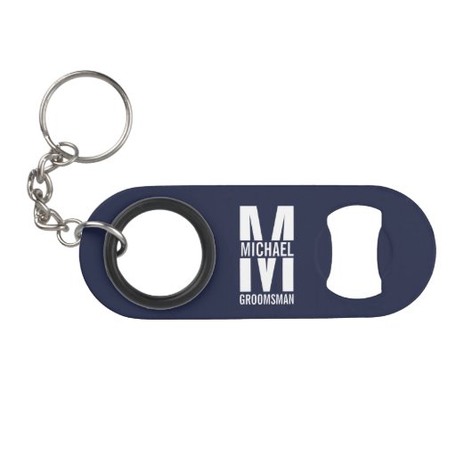 Modern Personalized Groomsmen Monogram and Name Mini Flessenopener (Voorkant (Horizontaal))