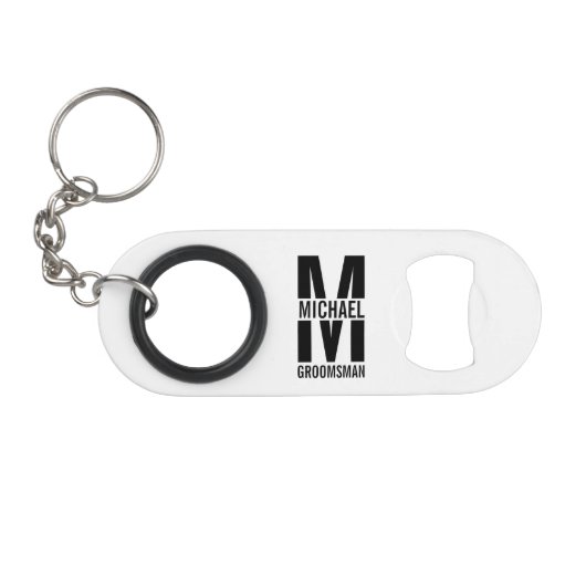Modern Personalized Groomsmen Monogram and Name Mini Flessenopener (Voorkant (Horizontaal))