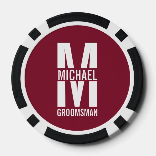 Modern Personalized Groomsmen Monogram and Name Poker Chips (Achterkant)