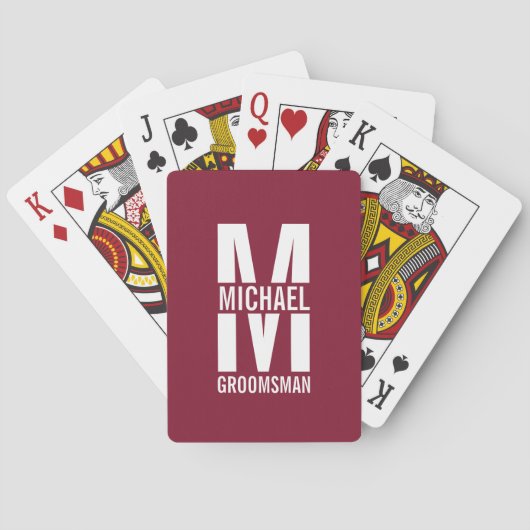 Modern Personalized Groomsmen Monogram and Name Pokerkaarten (Achterkant)