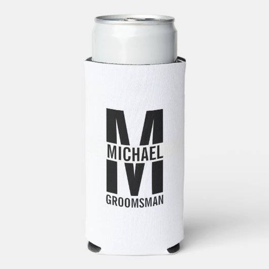 Modern Personalized Groomsmen Monogram and Name Seltzer Blikjeskoeler (Seltzer Voorkant)