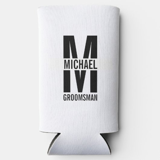 Modern Personalized Groomsmen Monogram and Name Seltzer Blikjeskoeler (Voorkant)