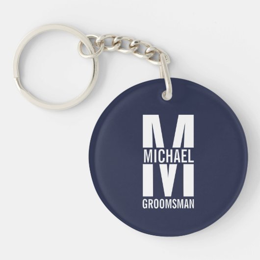 Modern Personalized Groomsmen Monogram and Name Sleutelhanger (Voorkant)