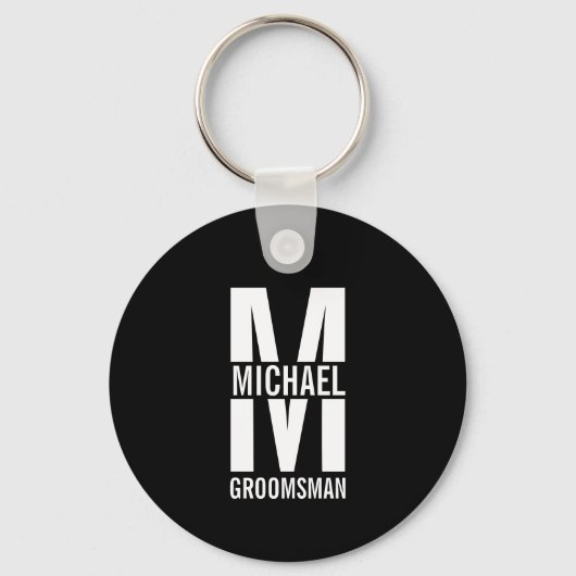 Modern Personalized Groomsmen Monogram and Name Sleutelhanger (Voorkant)
