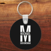 Modern Personalized Groomsmen Monogram and Name Sleutelhanger (Voorkant)