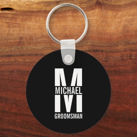 Modern Personalized Groomsmen Monogram and Name Sleutelhanger (Voorkant)