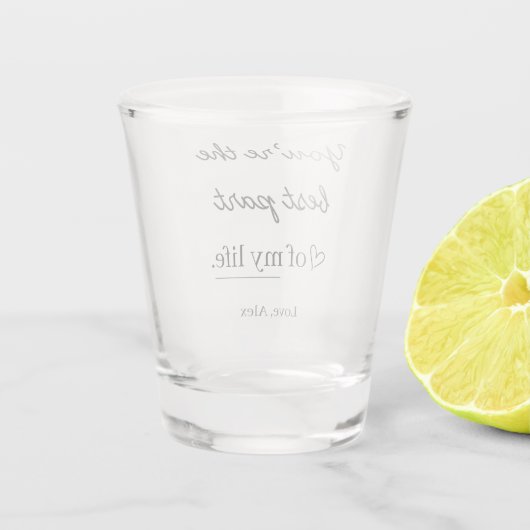 Modern Personalized Love Quote Shot Glass Glas (Achterkant)
