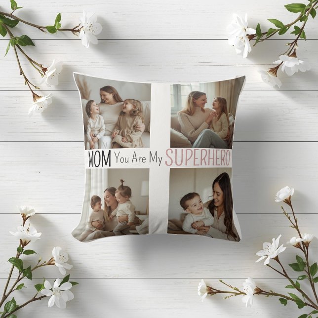 Modern Personalized Mom Superhero Photo Collage  Kussen (Creator heeft geüpload)