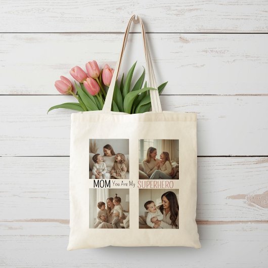 Modern Personalized Mom Superhero Photo Collage Tote Bag