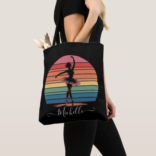Modern Personalized Name Ballet Ballerina black Tote Bag (Dichtbij)