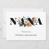 Modern Personalized Nana Floral Card Feestdagenkaart (Voorkant)