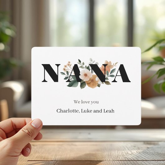 Modern Personalized Nana Floral Card Feestdagenkaart