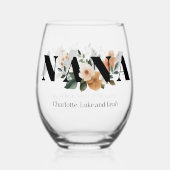 Modern Personalized Nana Floral Gift Wijnglas Zonder Voet (Voorkant)