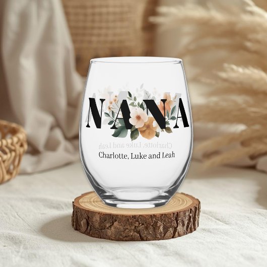 Modern Personalized Nana Floral Gift Wijnglas Zonder Voet