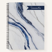 Modern Personalized Off-White Blue Marble  Notitieboek (Voorkant)