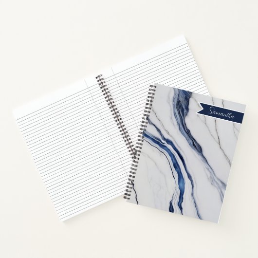 Modern Personalized Off-White Blue Marble  Notitieboek (Binnen)