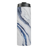 Modern Personalized Off-White Blue Marble  Thermosbeker (Voorkant)