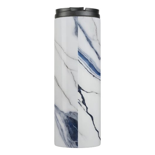 Modern Personalized Off-White Blue Marble Thermosbeker (Achterkant)