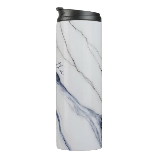 Modern Personalized Off-White Blue Marble  Thermosbeker (Geroteerd rechts)