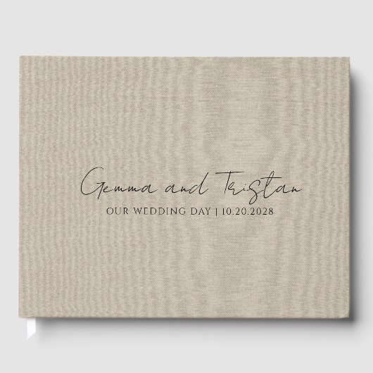 Modern Personalized Silver Gray Faux Linen Gastenboek (Voorkant)