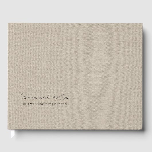 Modern Personalized Silver Gray Faux Linen Gastenboek (Voorkant)